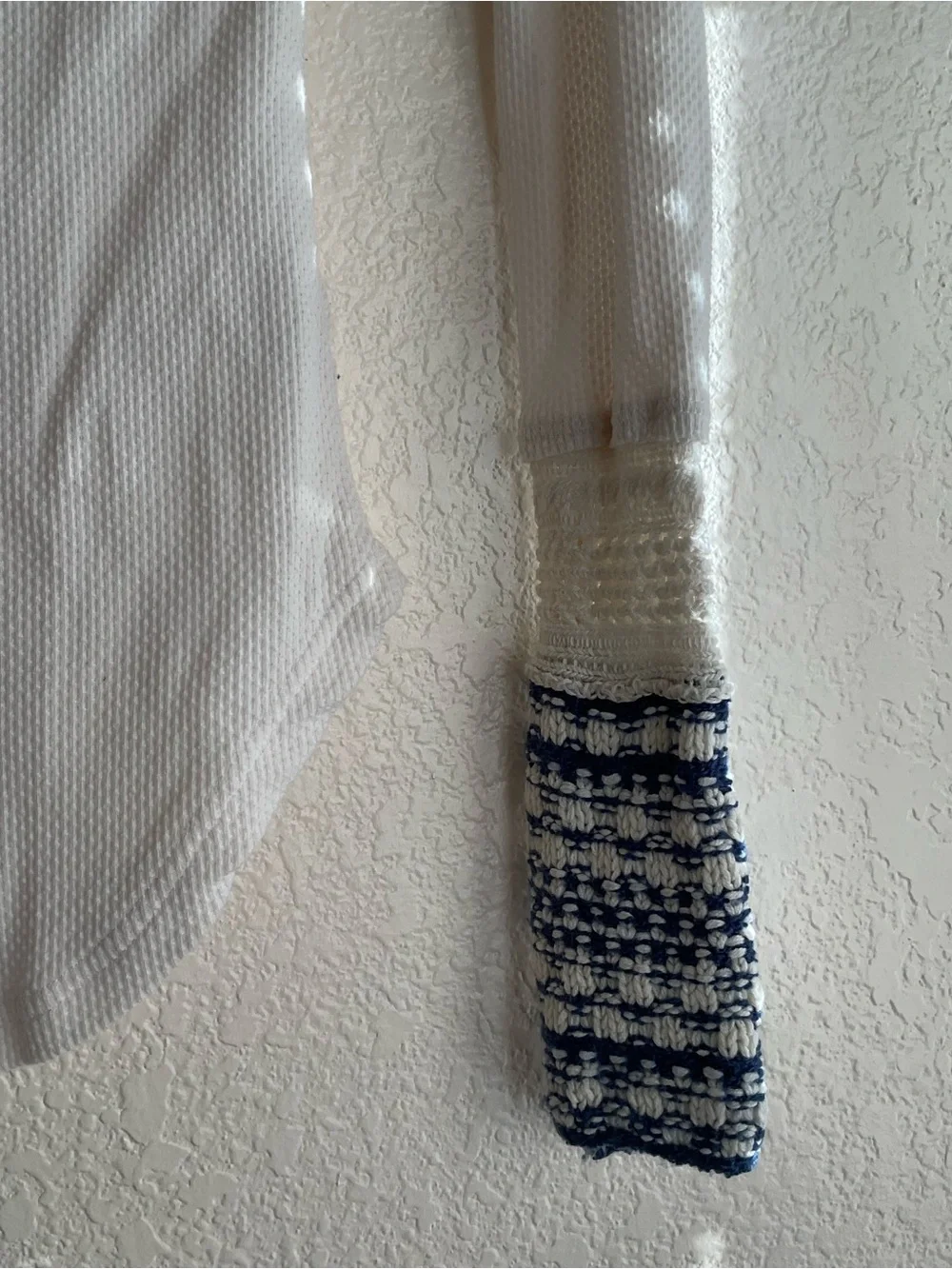 Free People Ivory Waffle Knit/Blue Cuff Henley